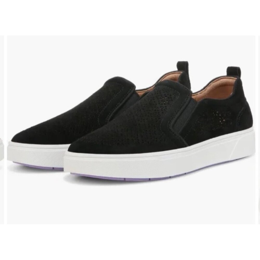 Vionic Kimmie Perferated Black Size 8.5 Sneaker Arch Comfort Suede